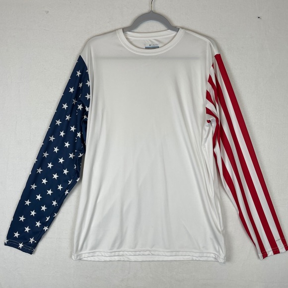 Columbia PFG Men's M/M White Long Sleeve American Flag Performance Fishing Shirt - Picture 2 of 7
